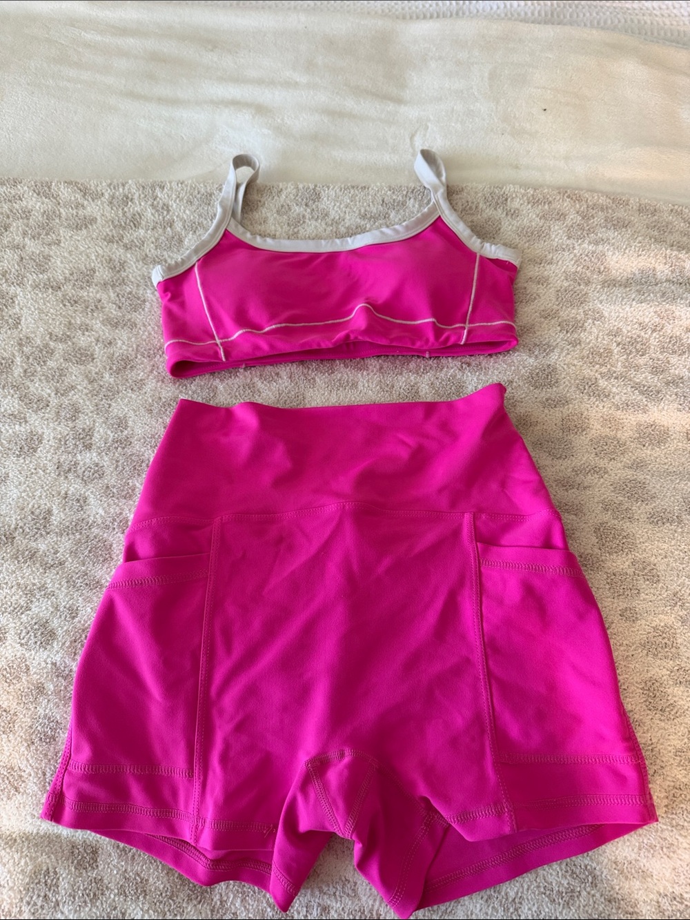 Salty honey Hot Pink Active Short Set with White Trim